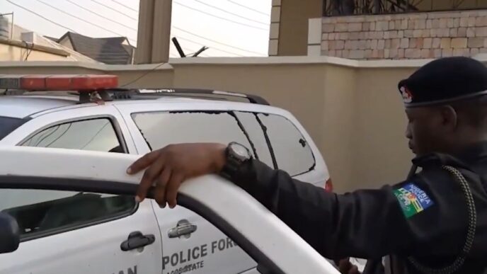 Police officers outside the Afe Babalola chambers in Lagos