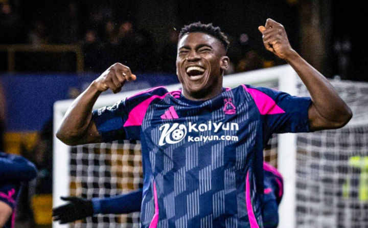 Taiwo Awoniyi celebrates his first goal since February 2024