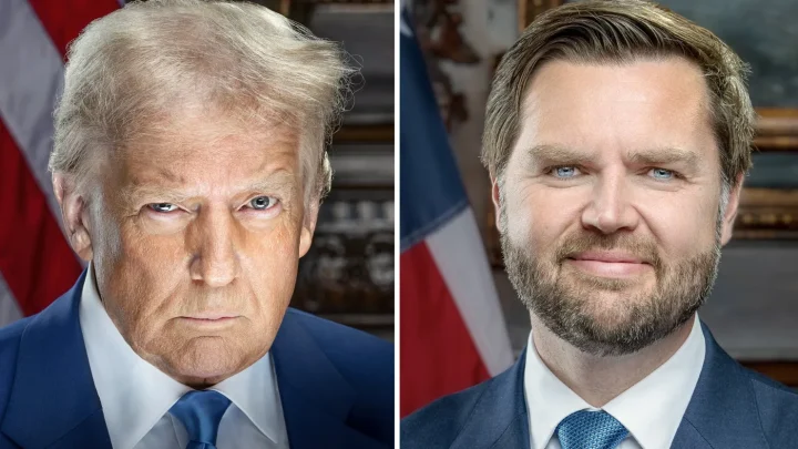 Official portraits of Donald Trump (L) and Vice-President-elect J.D. Vance (R)