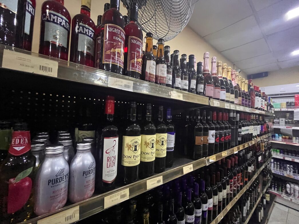 An aisle of alcoholic drinks