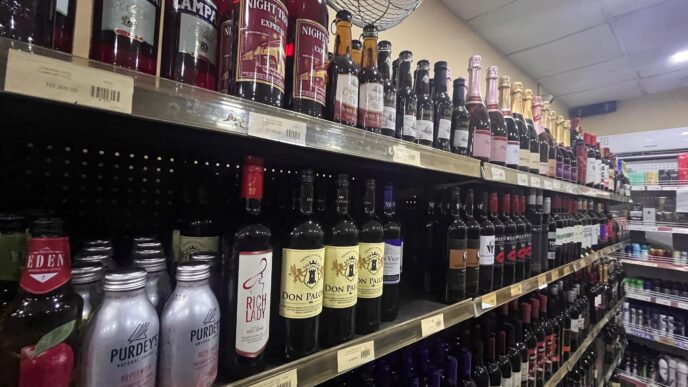 An aisle of alcoholic drinks