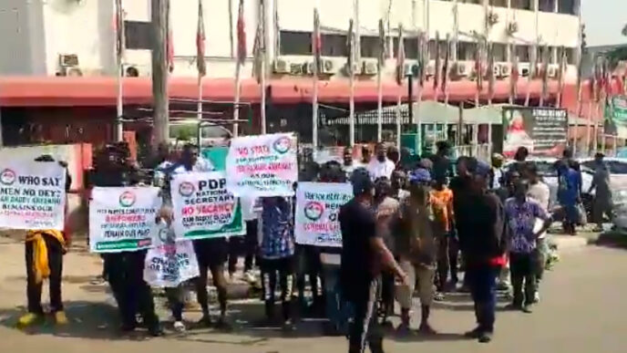 Protesters at the PDP headquarters in Abuja