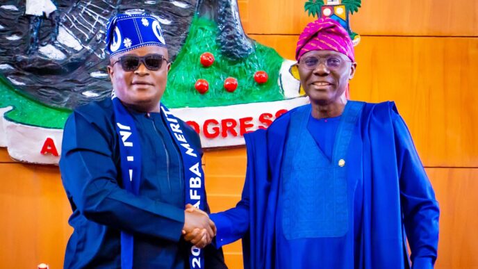 Lagos Governor Babajide Sanwo-Olu (right) with Mudashiru Obasa, ex-speaker of the state's house of assembly