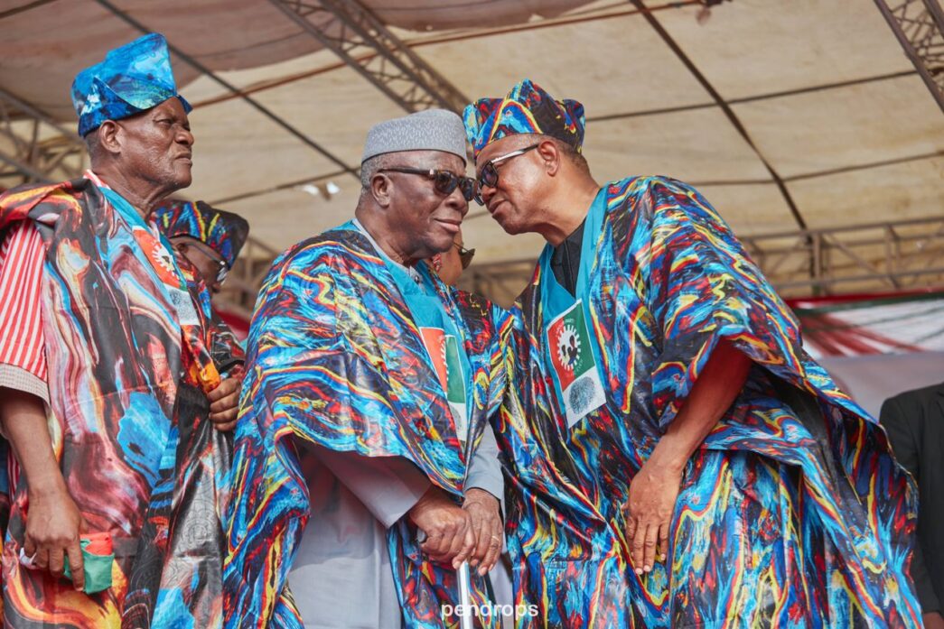 Peter Obi (right) and Ayo Adebanjo (middle) campaigning in Ogun state