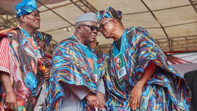 Peter Obi (right) and Ayo Adebanjo (middle) campaigning in Ogun state