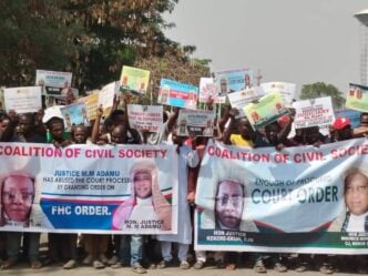 protesters at NJC headquarters